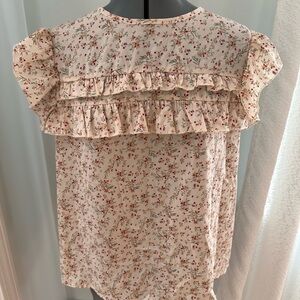 SHEIN Cream and Pink Flutter Sleeve Ruffled Blouse